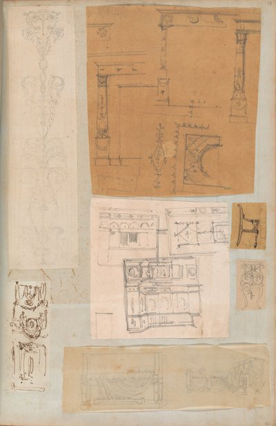 Pagina uit een Plakboek met Tekeningen en Verschillende Afdrukken van Architectuur door Workshop of Charles Percier, Workshop of Pierre