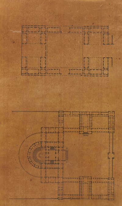 Pagina uit een plakboek met tekeningen en verschillende prenten van architectuur door Workshop of Charles Percier, Workshop of Pierre
