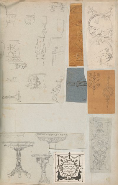 Pagina uit een Plakboek met Tekeningen en Verschillende Afdrukken van Architectuur, ca. 1800-1850. Makers: Werkplaats van Charles Percier, Werkplaats van Pierre François Léonard Fontaine door Workshop of Charles Percier, Workshop of Pierre