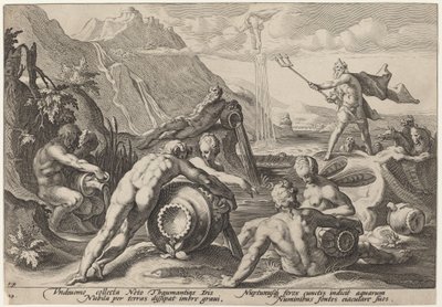 Neptunus die de Vernietiging van de Mens Beramen door Workshop of Hendrick Goltzius, after Hendrick Goltzius
