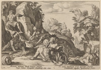 De Riviergod Peneus Omringd door Andere Godheden door Workshop of Hendrick Goltzius, after Hendrick Goltzius