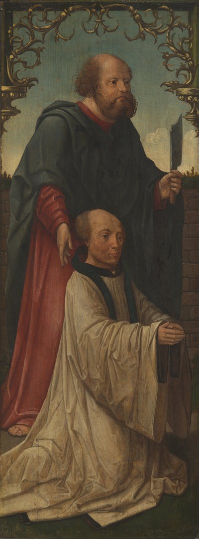 Sint Matthias () en een schenker (recto); Sint Andreas (verso) door Workshop of Jacob Cornelisz. van Oostsanen
