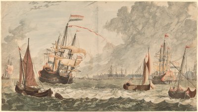 De Rivier IJ bij Amsterdam door Workshop of Johann Teyler after Jan van Call