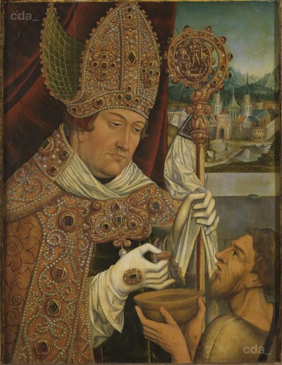Kardinaal Albrecht van Brandenburg als Sint-Maarten door workshop of Lucas Cranach the Elder