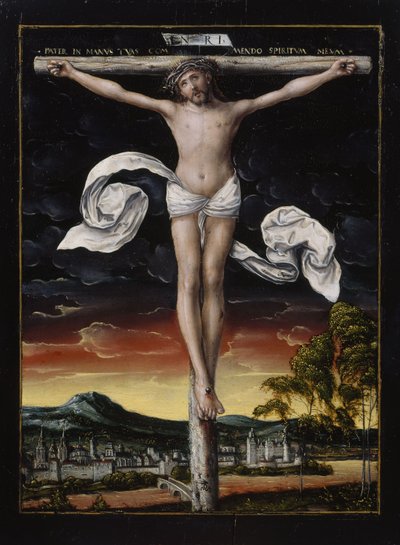 Christus aan het kruis door workshop of Lucas Cranach the Elder
