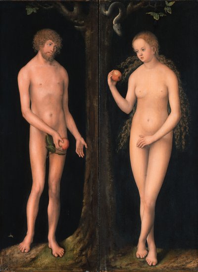 Duits: Adam und Eva Adam en Eva door workshop of Lucas Cranach the Elder