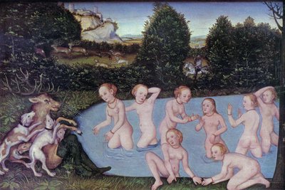 Duits: Diana und Aktäon Diana en Actaeon door workshop of Lucas Cranach the Elder