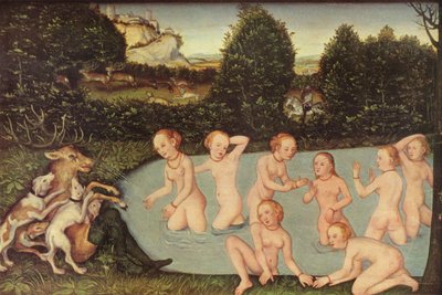 Duits: Diana und Aktäon Diana en Actaeon door workshop of Lucas Cranach the Elder
