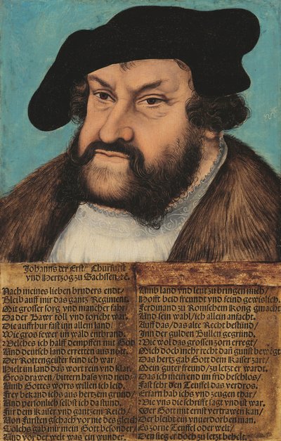 Duits: Johann der Beständige, Kurfürst von Sachsen (1486-1532) Johann de Standvastige. Keurvorst van Saksen (1486-1532) door workshop of Lucas Cranach the Elder
