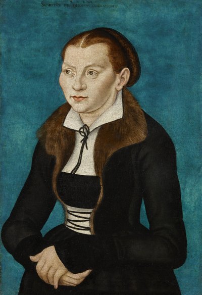Duits: Katharina von Bora als halve figuur links Katharina van Bora door workshop of Lucas Cranach the Elder