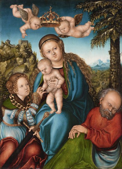 Het mystieke huwelijk van de heilige Catharina door workshop of Lucas Cranach the Elder