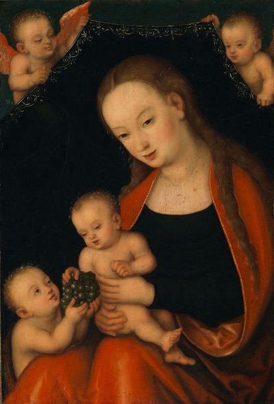 De Maagd en het Kind met het Kind Johannes de Doper en Engelen door workshop of Lucas Cranach the Elder