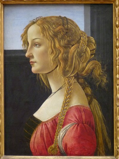 Duits: Profilbildnis einer jungen Frau Profielportret van een jonge vrouw, waarschijnlijk Simonetta door Workshop of Sandro Botticelli