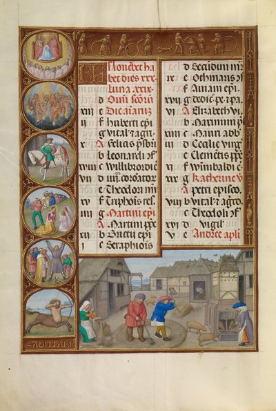 Dorsen en Varkens Voeren; Dierenriemteken Boogschutter door Workshop of the Master of James IV of Scotland