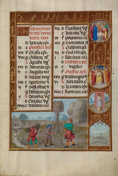 Werken in een wijngaard; Dierenriemteken Vissen door Workshop of the Master of James IV of Scotland