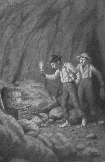 "Mijn goedheid, Huck, kijk hier!" riep Tom uit (litho) door Worth Brehm