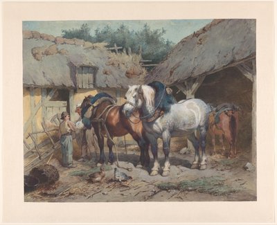 Paarden bij een stal door Wouter  Verschuur