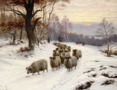 Een Herder en zijn Kudde op een Pad in de Winter door Wright Barker