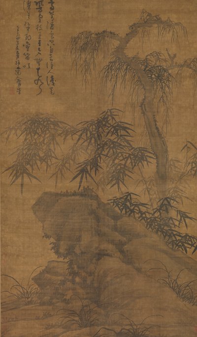 Bamboe, oude boom en rots door Wu Zhen