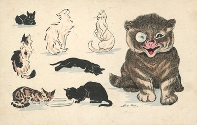 Dikke kat, met monocle, naast verschillende minder bevoorrechte katten door Xavier Sager