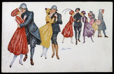 Militairen en hun verloofden, marainnes of vrienden - illustratie door Xavier Sager (1870-1930) ansichtkaart, ca. 1915 door Xavier Sager