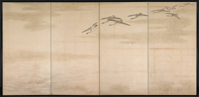 Ganzen, Riet en Water, 1800s door Yamamoto Baiitsu