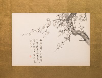 Prunusbloesems, kamerscherm, paneel 1 van 4, Edo-periode 1844 (inkt op papier) (zie ook 752779-82) door Yamamoto Baiitsu