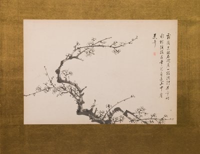 Prunusbloesems, kamerscherm, paneel 3 van 4, Edo-periode 1844 (inkt op papier) (zie ook 752778-82) door Yamamoto Baiitsu