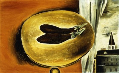 Stilleven met aubergine en stadsgezicht door Yasuo Kuniyoshi