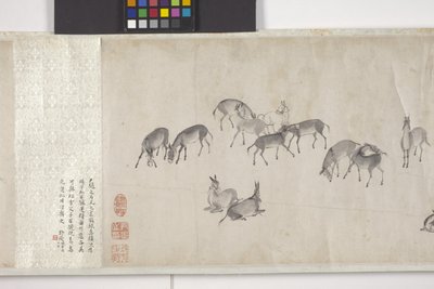 Honderd ezels die graan vervoeren, handrol, c.1700 door Ye Yin