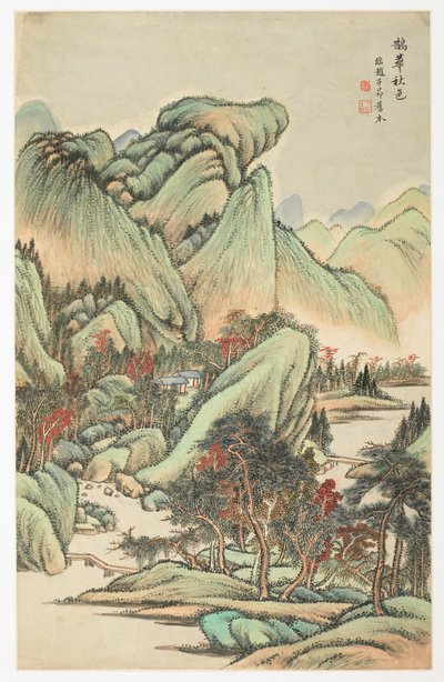 Herfstkleuren tussen Mount Quan en Mount Hua, uit een album van 12 bladen door Yongxi Jin