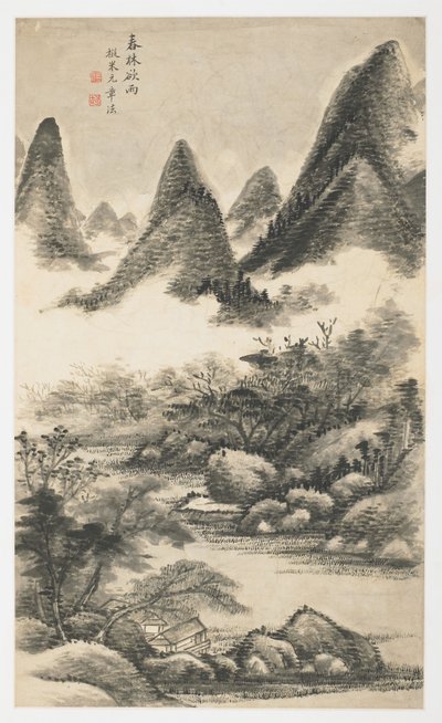 Lente Boomgaard Voor Regen, uit een album van 12 bladen door Yongxi Jin