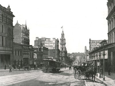 Bourke Street kijkend naar het oosten, Melbourne, Australië, 1895 door York and Son