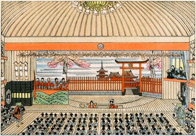 Traditioneel Japans theater: het podium van Kaboukiza, het belangrijkste theater van Tokio, met zijn draaiend platform door Yoshimune Arai