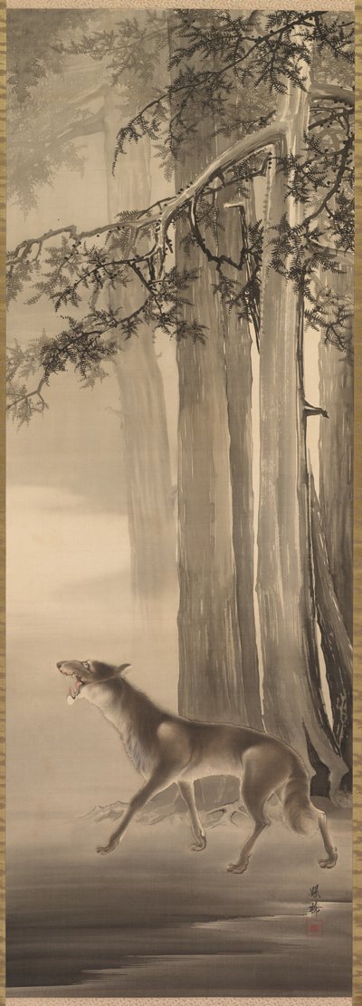 Huilende wolf in een diepe bergvallei door Yoshimura Hōryū