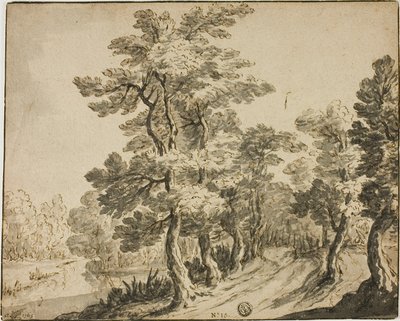 Weg door loofbomen bij beek door Zacharias Blyhooft
