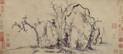 Elegante rotsen en verspreide bomen door Zhao Mengfu