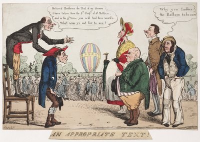 Een Passende Tekst!, satirische ballonvaart schets, circa 1842 door Frederick (attr. to) Barnard
