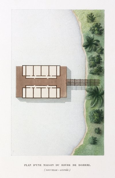 Architectuur Plan van een huis in de haven van Doreri door Frederick (attr. to) Barnard