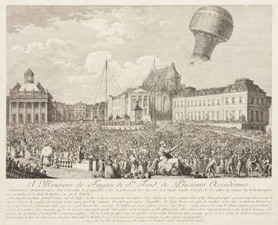 Opstijging van een Montgolfierballon in Versailles door Frederick (attr. to) Barnard