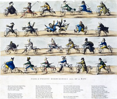 Draisiennes genaamd velocipedes: Vierentwintig hobby paarden op een rij door Ferdinand Georg Waldmuller