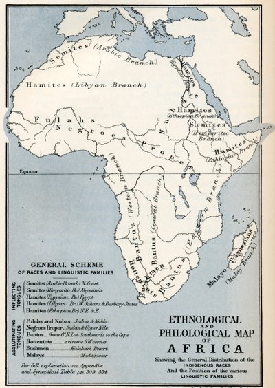 Etnologische en filologische kaart van Afrika zoals het was in de 19e eeuw, uit 