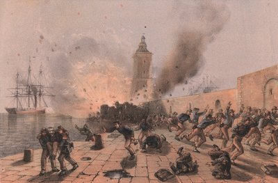Explosie van buskruitvat van Lantaarn, belegering van Ancona door William Walcutt