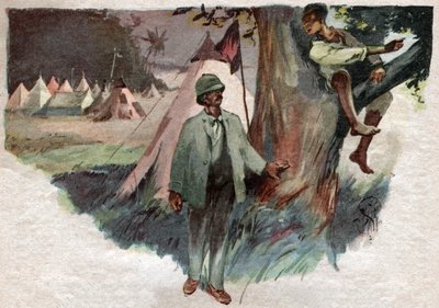 Henry Stanley, met zijn hulp Uledi, in zijn Zanzibar kamp, voor vertrek op zoek naar David Livingstone door . .
