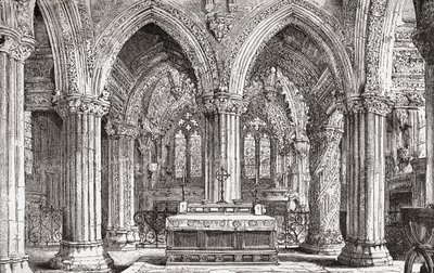 Interieur van Rosslyn Kapel, Roslin, Midlothian, Schotland door . .