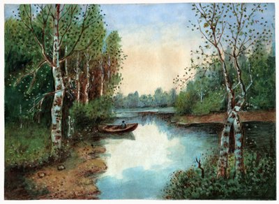 Vijver met een boot, ca. 1930 door . .