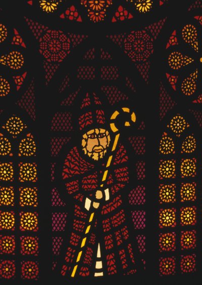 Sint Nicolaas, glas-in-loodraam in Kusnacht kerk, Kanton Zürich, Zwitserland door William Walcutt