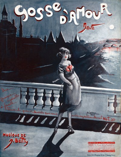 Vrouw op de Pont au Change in Parijs, achter haar de Seine en de Conciergerie, 1921 (illustratie) door . .