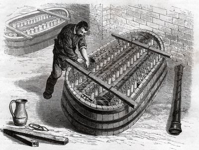 Werknemers in de goudsmederij. Werknemers in de zilversmederij door Frederick (attr. to) Barnard