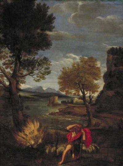 Landschap met Mozes en de brandende braambos door Domenichino